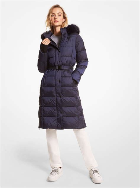 michael kors belted puffer coat|Michael Kors navy puffer coat.